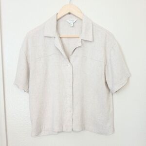 Banana Republic Factory Linen Blend Short Sleeve Cropped Button Top